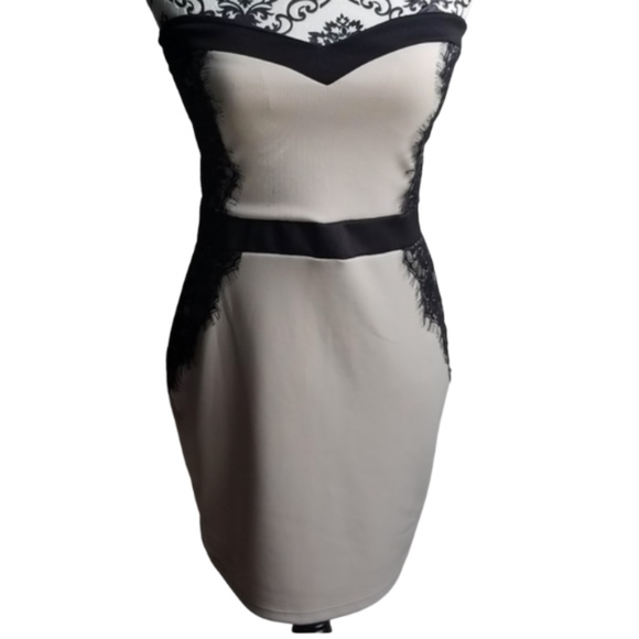 A'gaci Agaci Nude Black Lace Strapless Dress - Picture 2 of 5